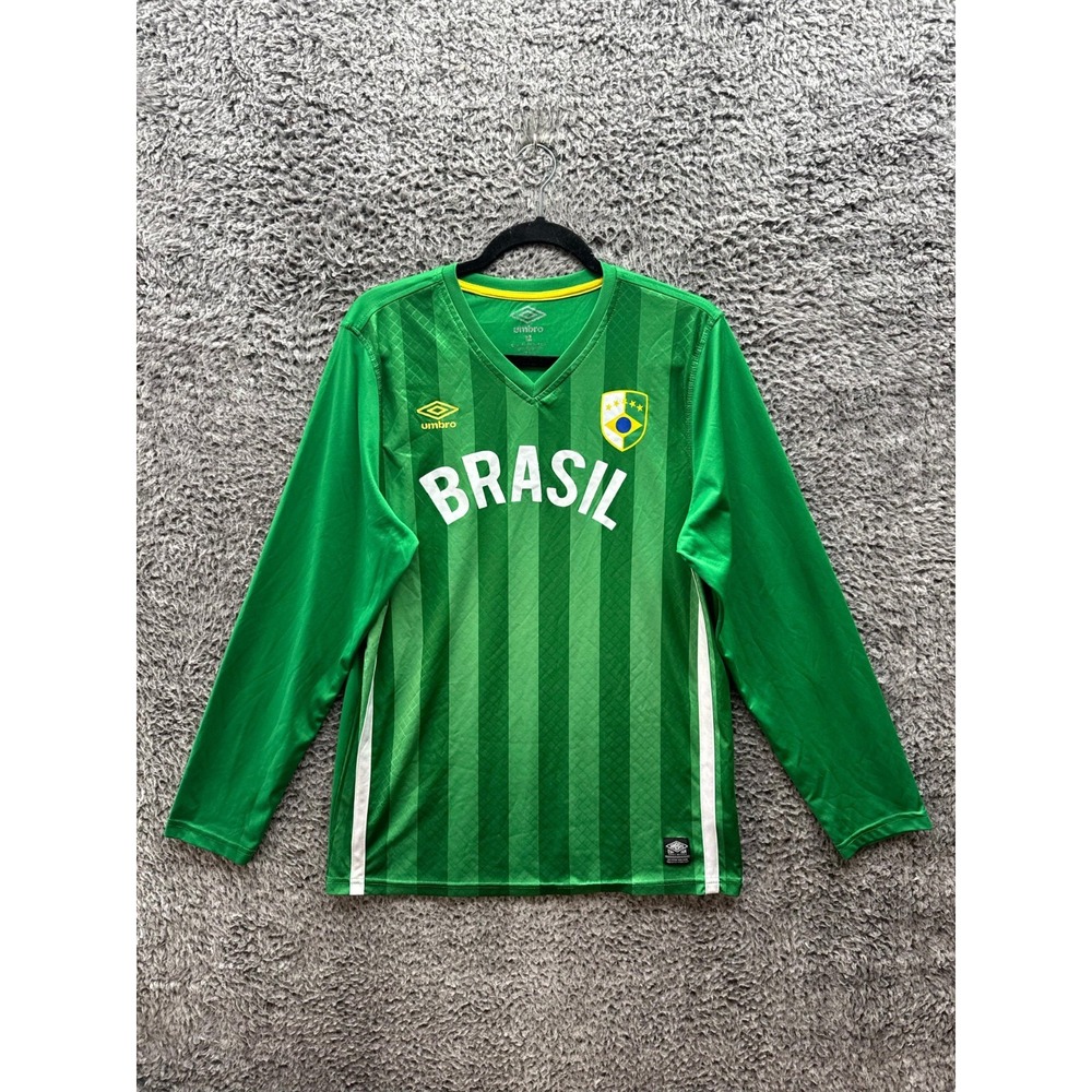 Umbro Brazil National‎ Team Soccer Long Sleeve Training Jersey Green Mens Size M